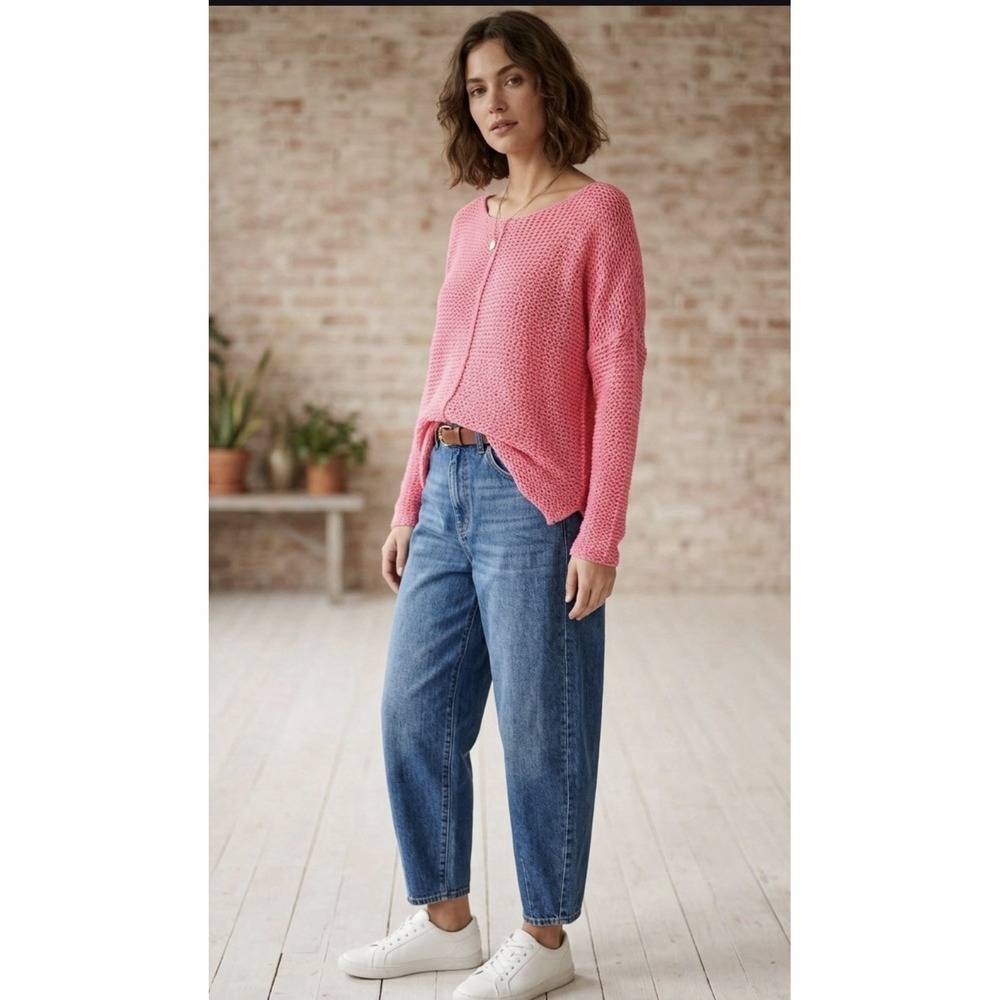 WOODEN SHIPS Pink Long Sleeve Cotton Fisherman Knit Sweater Women XS Lightweight
